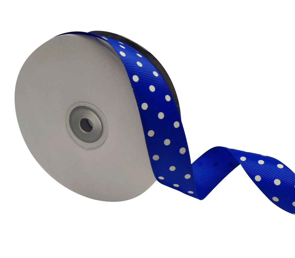 ROYAL. BLUE WITH WHITE ARIA DOTS RIBBON (25MM | 45MTR)