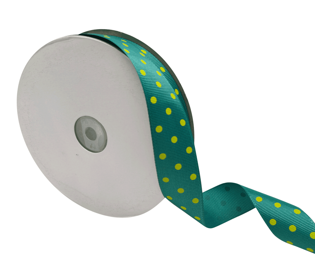 TEAL WITH GREEN ARIA DOTS RIBBON (25MM | 45MTR)