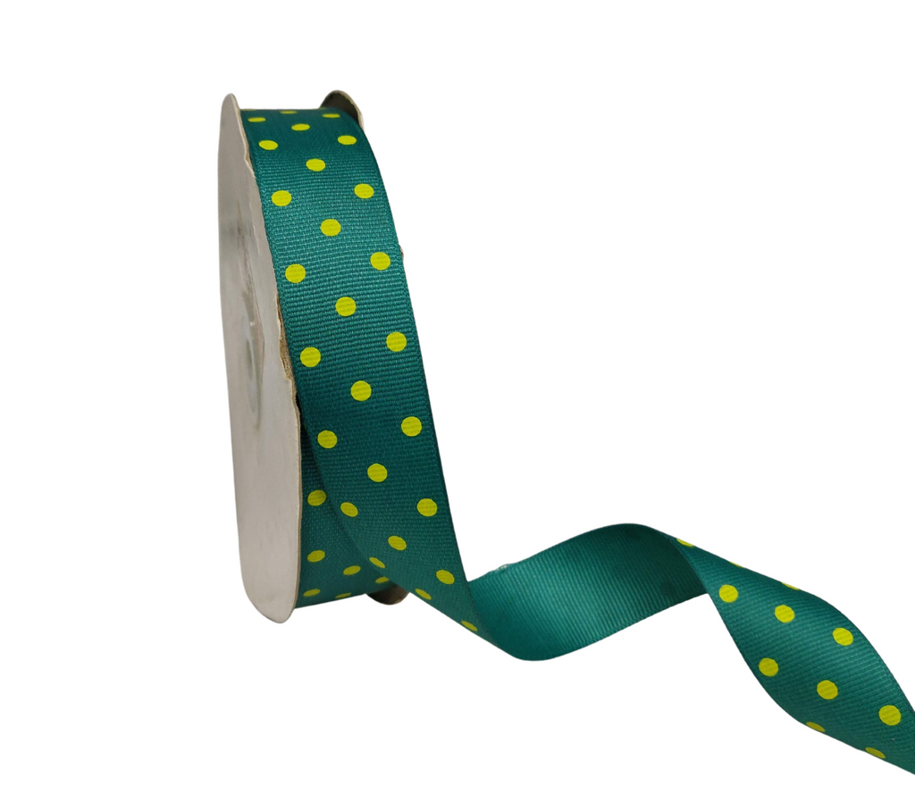 TEAL WITH YELLOW ARIA DOTS RIBBON (25MM | 45MTR)