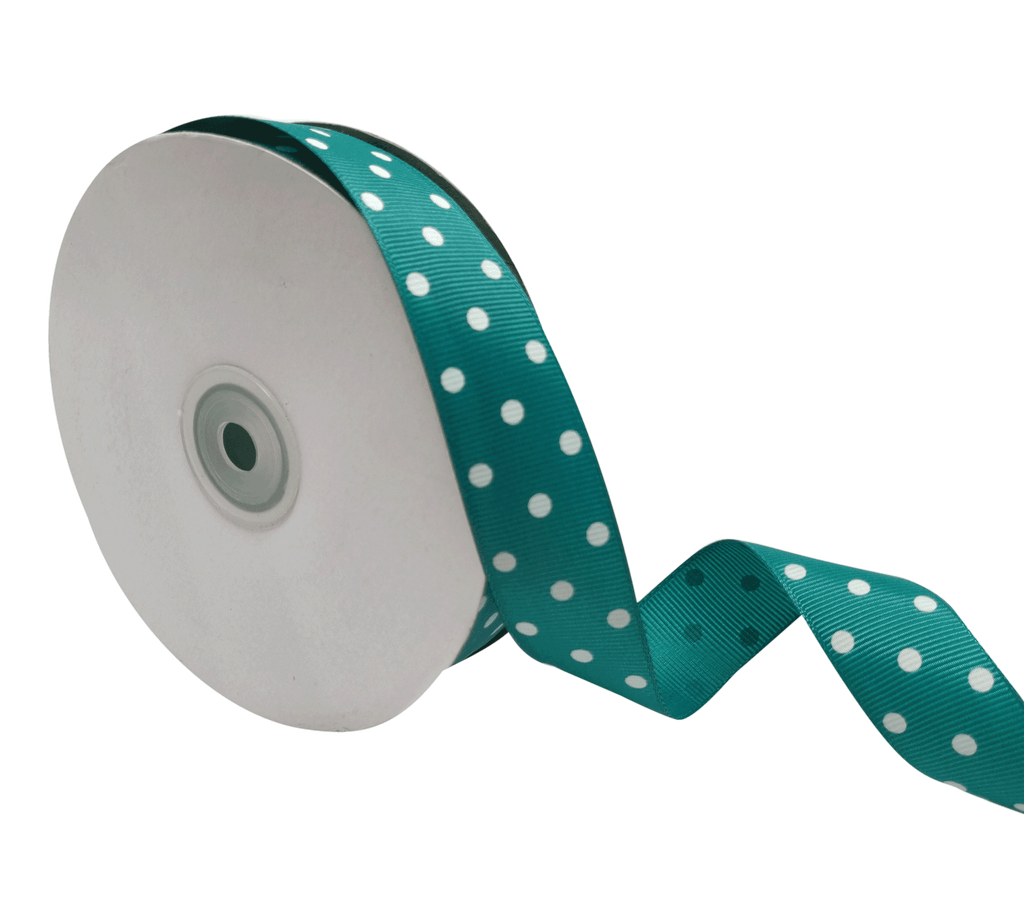 TEAL WITH WHITE ARIA DOTS RIBBON (25MM | 45MTR)
