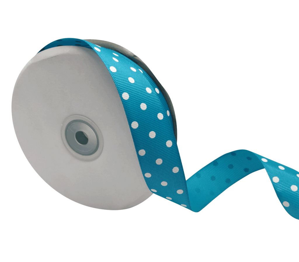 TURQUOISE BLUE WITH WHITE ARIA DOTS RIBBON (25MM | 45MTR)