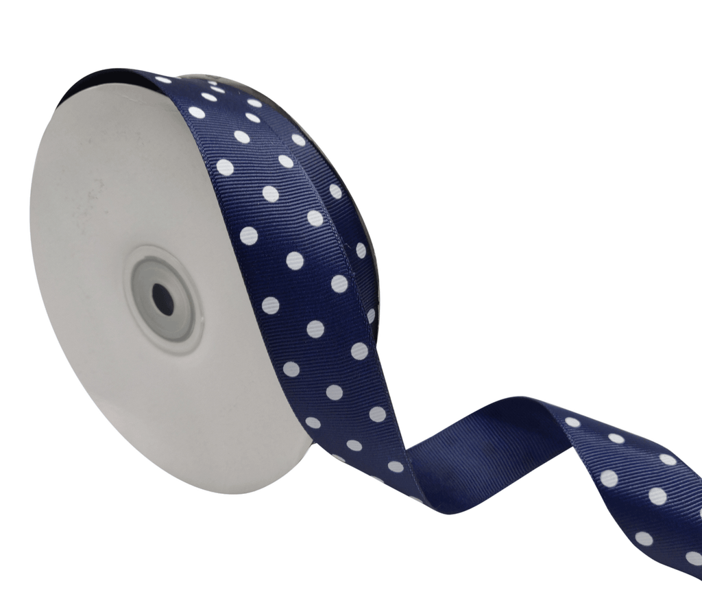NAVY BLUE WITH WHITE ARIA DOTS RIBBON (25MM | 45MTR)