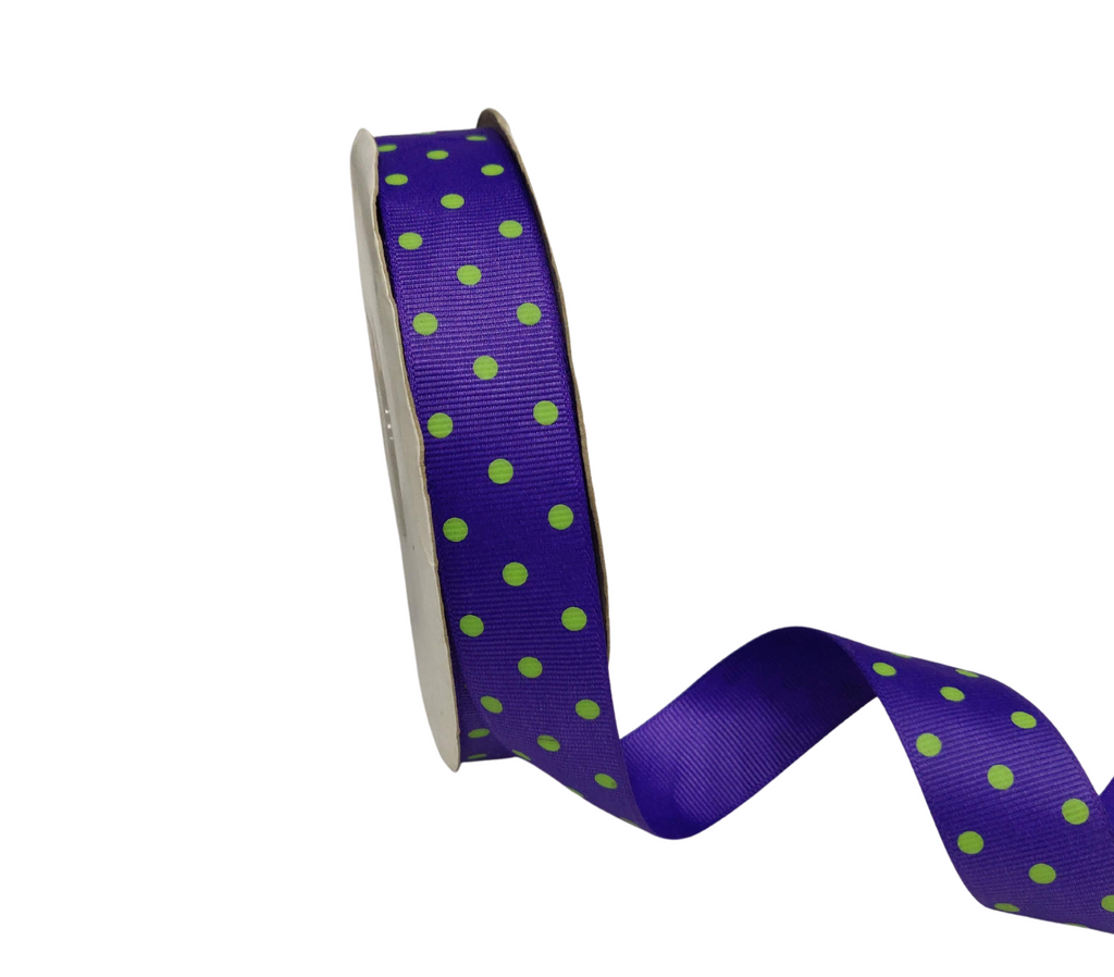 MEDIUM PURPLE WITH GREEN ARIA DOTS RIBBON (25MM | 45MTR)