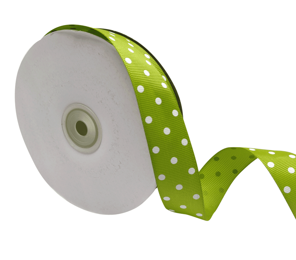 LEAF GREEN WITH WHITE ARIA DOTS RIBBON (25MM | 45MTR)