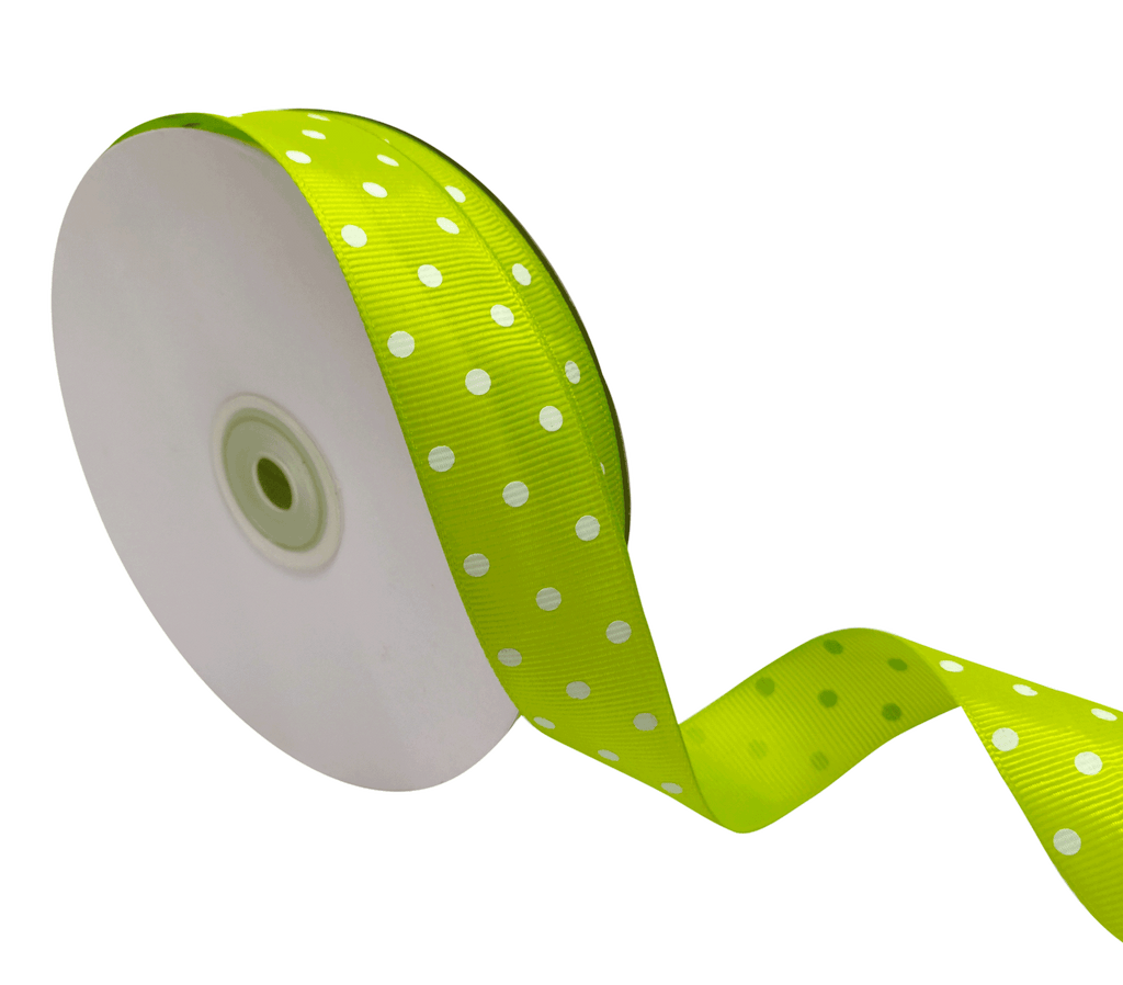 LIME GREEN WITH WHITE ARIA DOTS RIBBON (25MM | 45MTR)