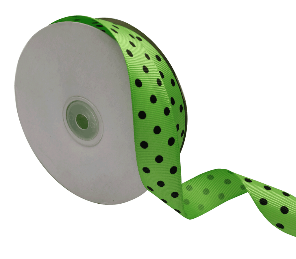 SPRING GREEN WITH BLACK ARIA DOTS RIBBON (25MM | 45MTR)