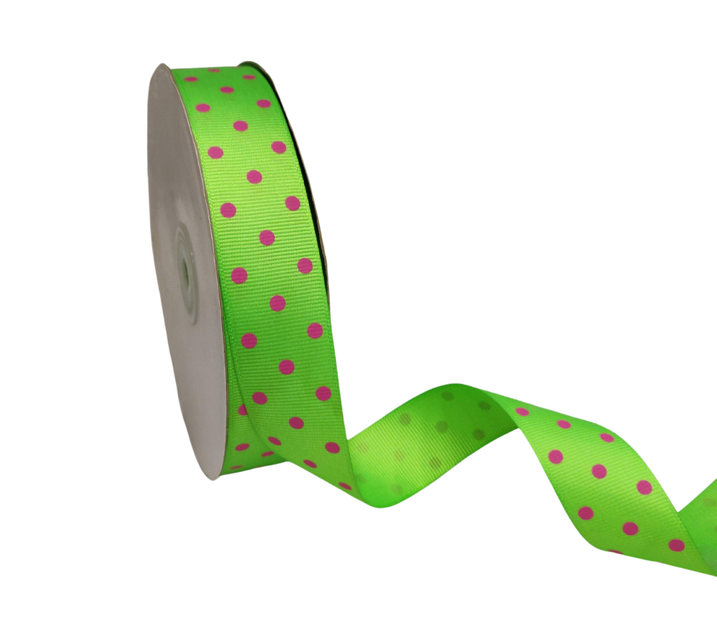 SPRING GREEN WITH PINK ARIA DOTS RIBBON (25MM | 45MTR)