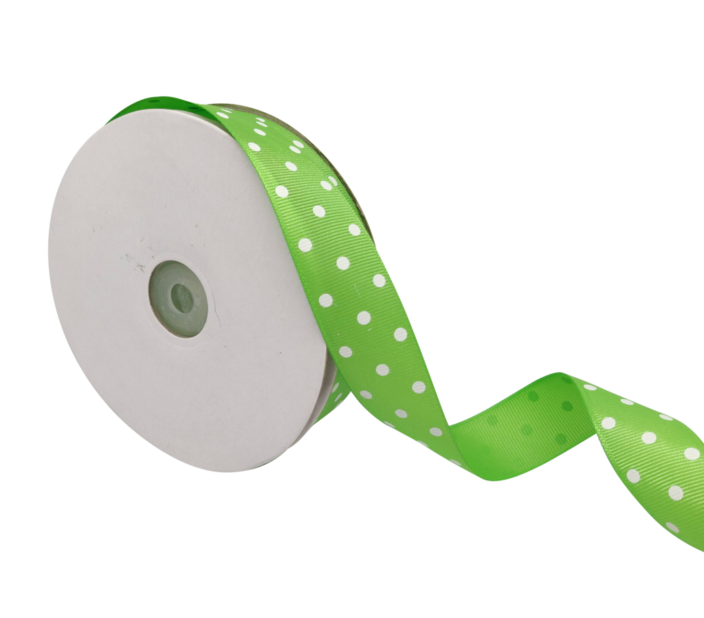 SPRING GREEN WITH WHITE ARIA DOTS RIBBON (25MM | 45MTR)