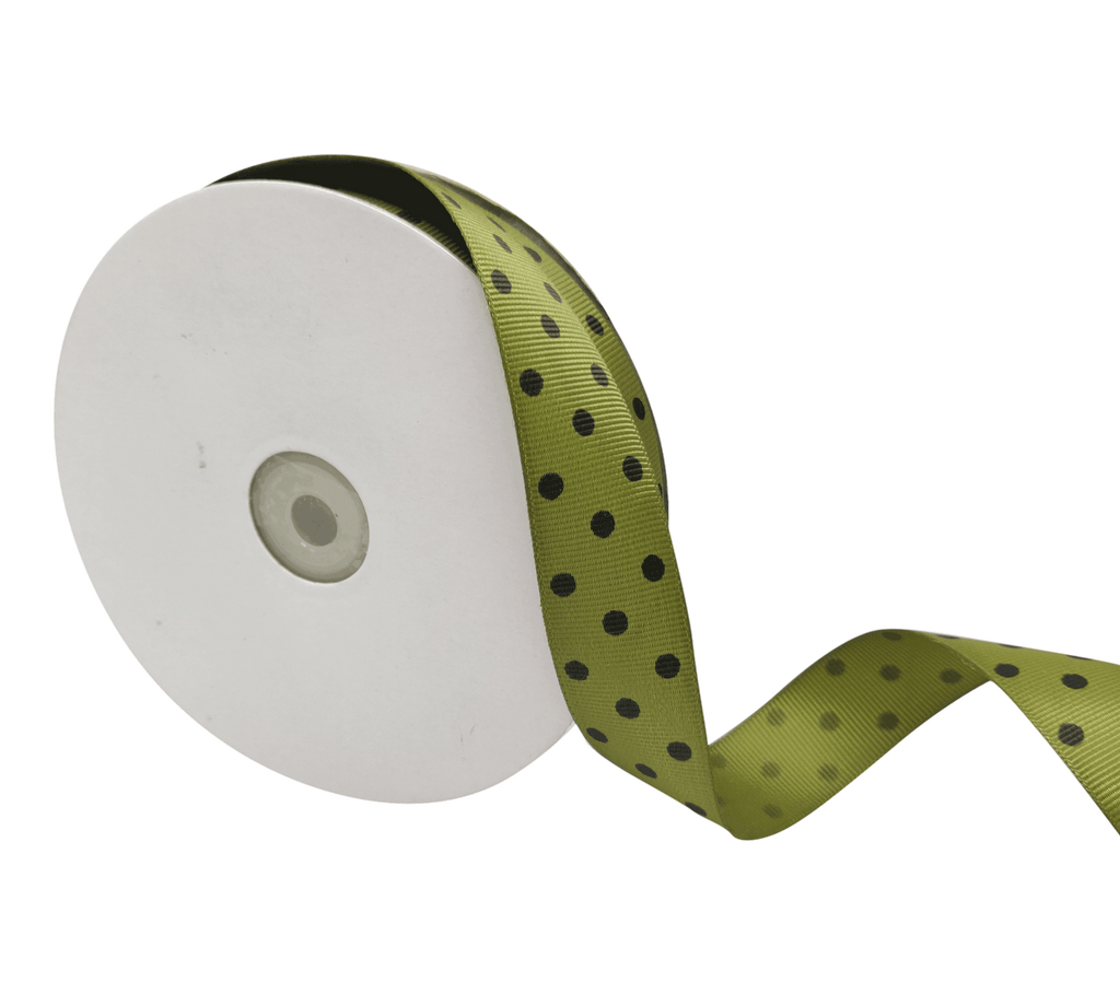 OLIVE GREEN WITH BLACK ARIA DOTS RIBBON (25MM | 45MTR)