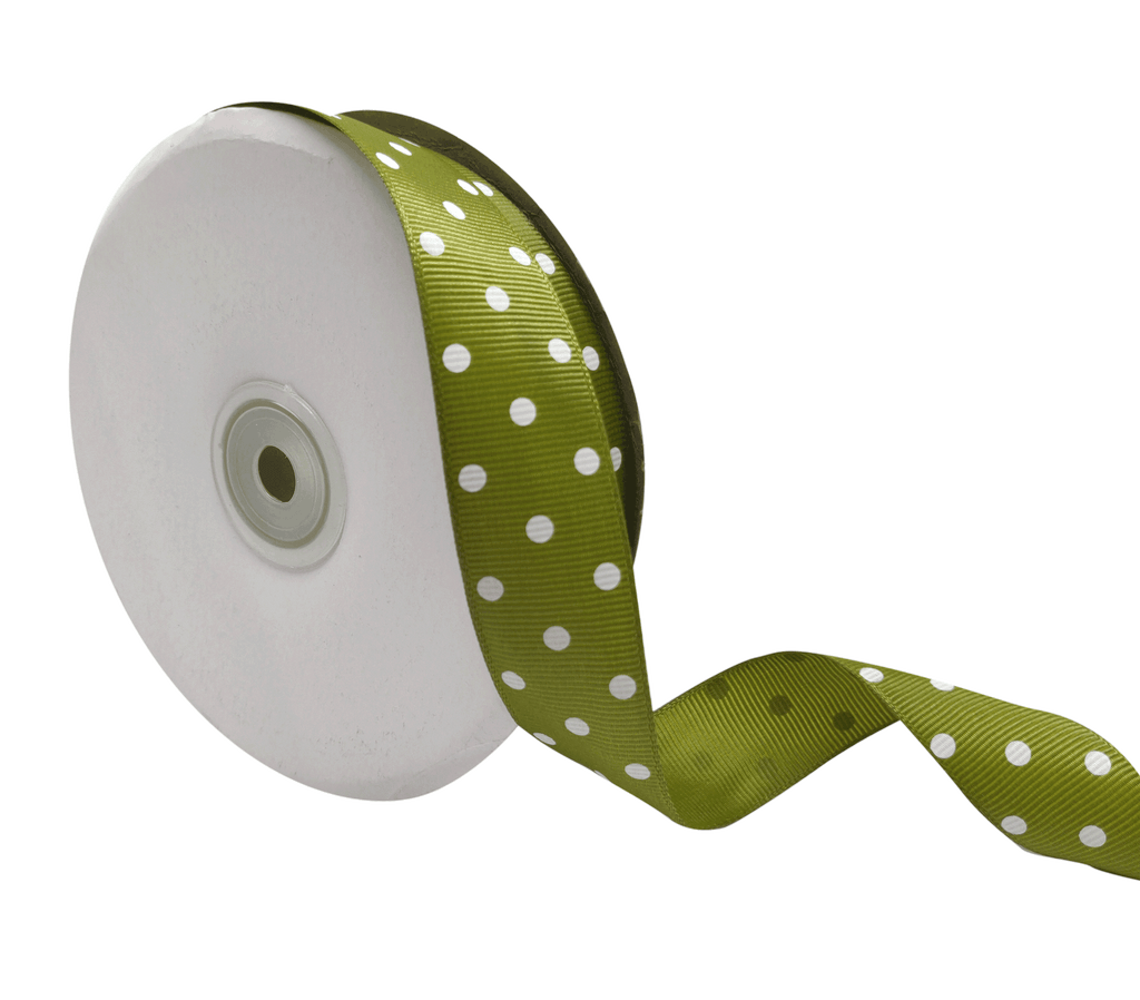 OLIVE GREEN WITH WHITE ARIA DOTS RIBBON (25MM | 45MTR)