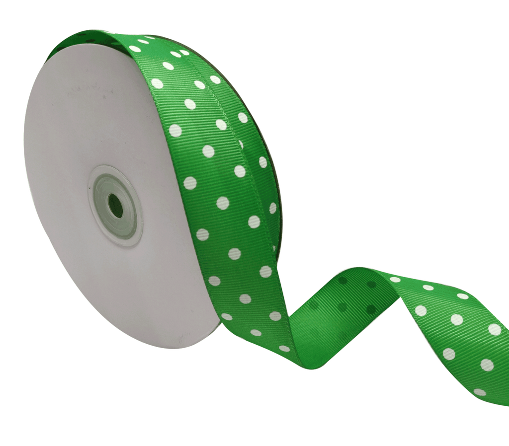 GREEN WITH WHITE ARIA DOTS RIBBON (25MM | 45MTR)