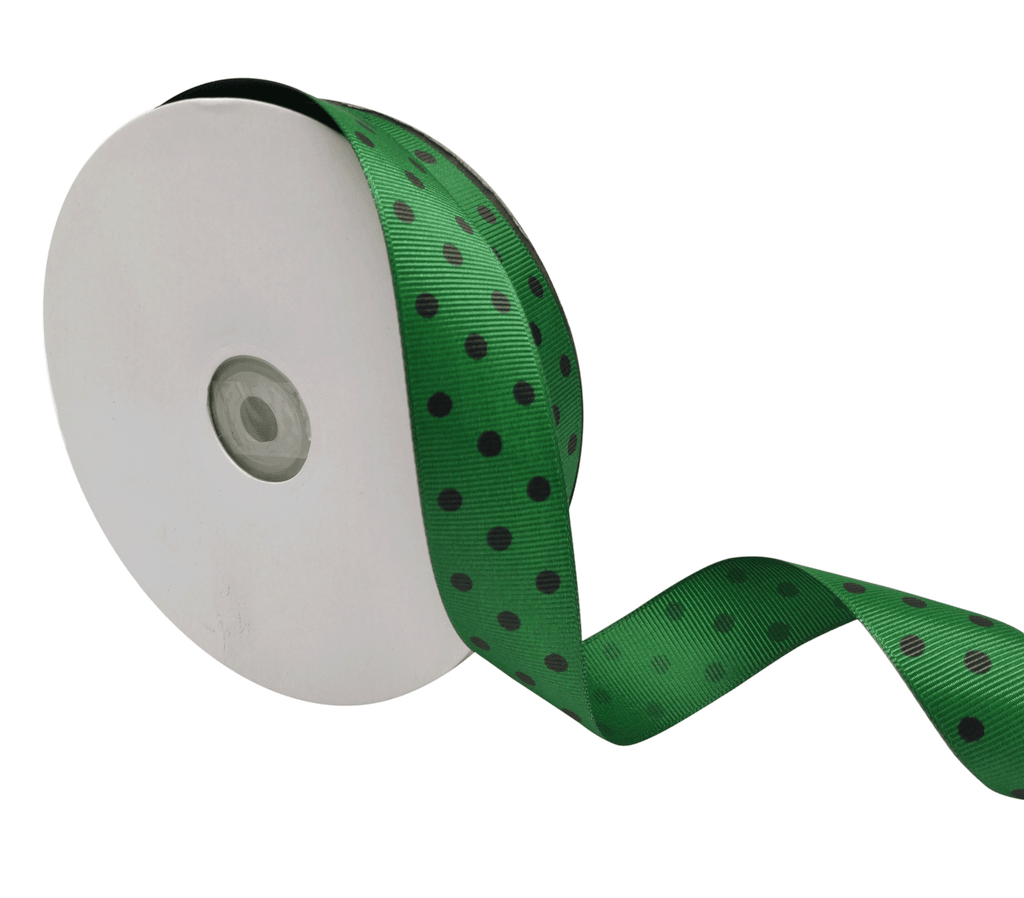 BOTTLE GREEN WITH BLACK ARIA DOTS RIBBON (25MM | 45MTR)