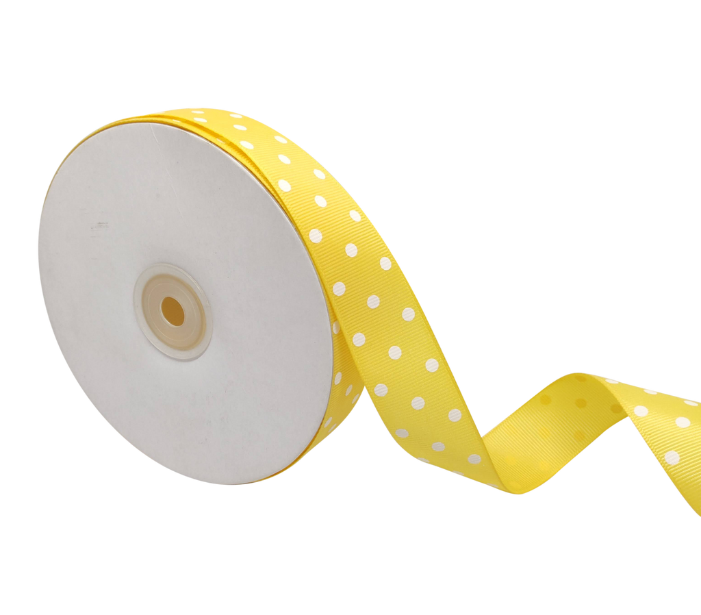 LIGHT MARIGOLD WITH WHITE ARIA DOTS RIBBON (25MM | 45MTR)