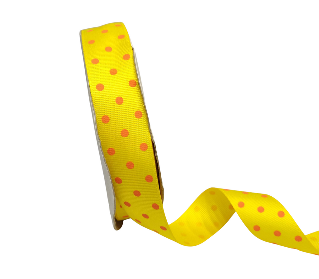 YELLOW WITH ORANGE ARIA DOTS RIBBON (25MM | 45MTR)