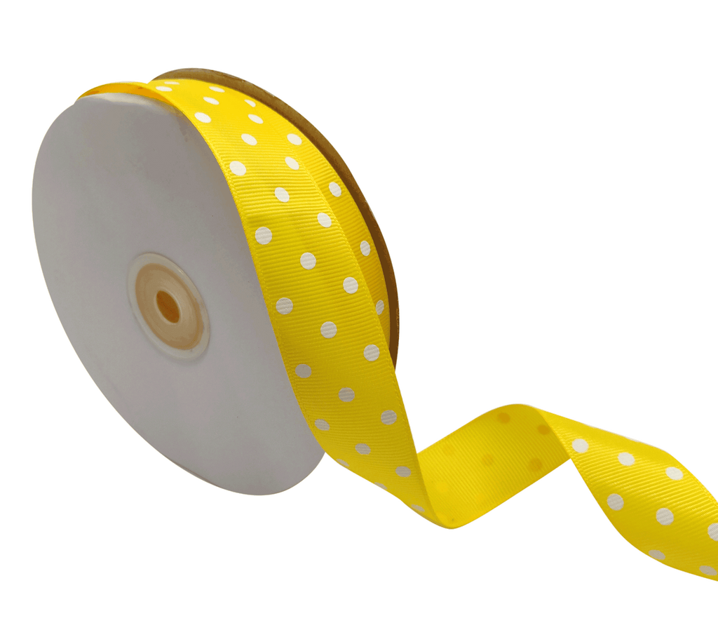 YELLOW WITH WHITE ARIA DOTS RIBBON (25MM | 45MTR)