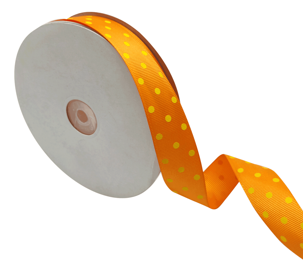 TANGERINE WITH YELLOW ARIA DOTS RIBBON (25MM | 45MTR)