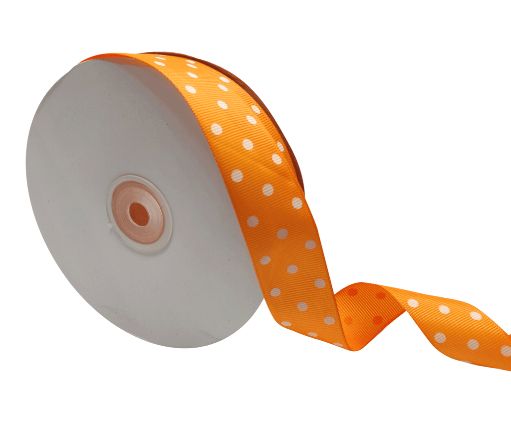 TANGERINE WITH WHITE ARIA DOTS RIBBON (25MM | 45MTR)