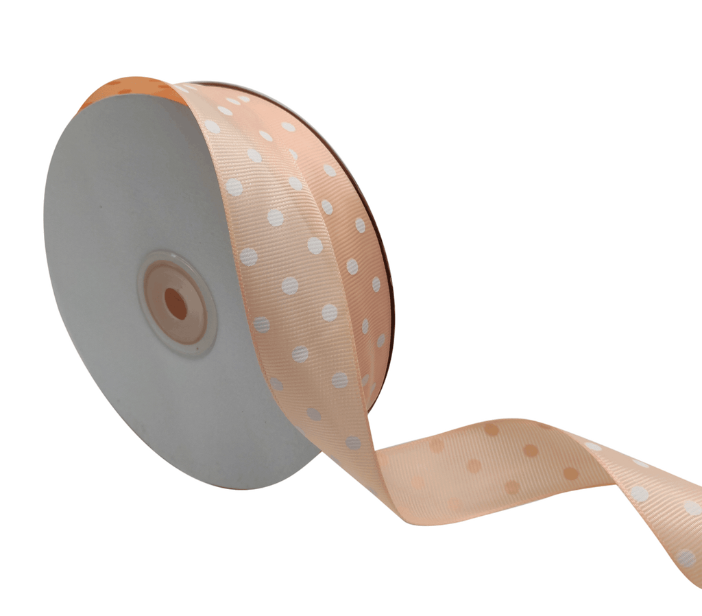 PEACH WITH WHITE ARIA DOTS RIBBON (25MM | 45MTR)