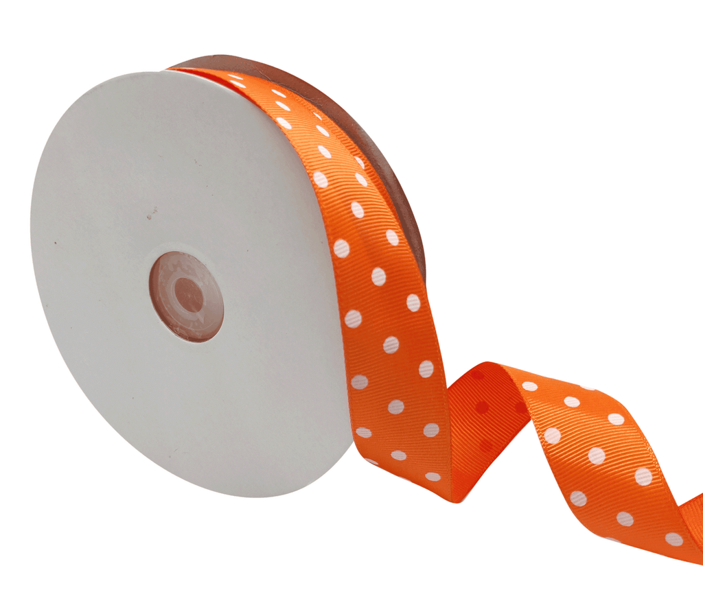 ORANGE WITH WHITE ARIA DOTS RIBBON (25MM | 45MTR)