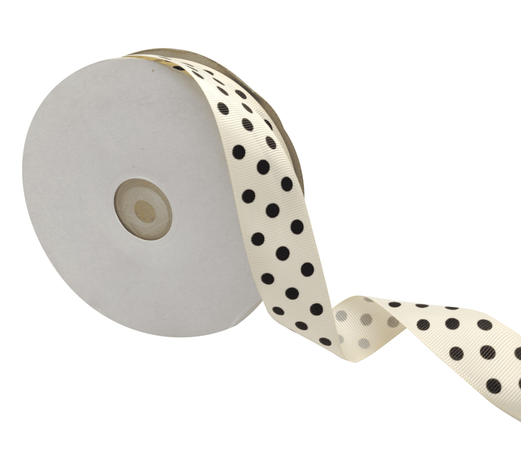 CREAM WITH BLACK ARIA DOTS RIBBON (25MM | 45MTR)