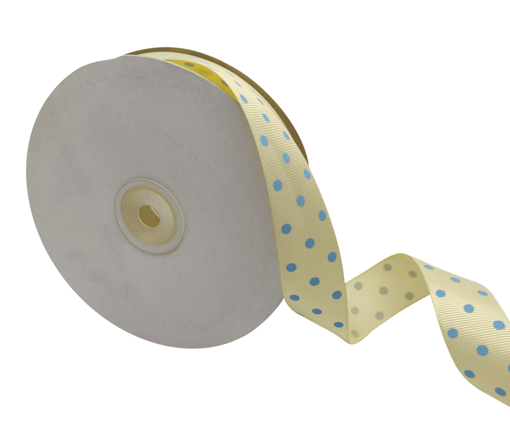 CREAM WITH BLUE ARIA DOTS RIBBON (25MM | 45MTR)