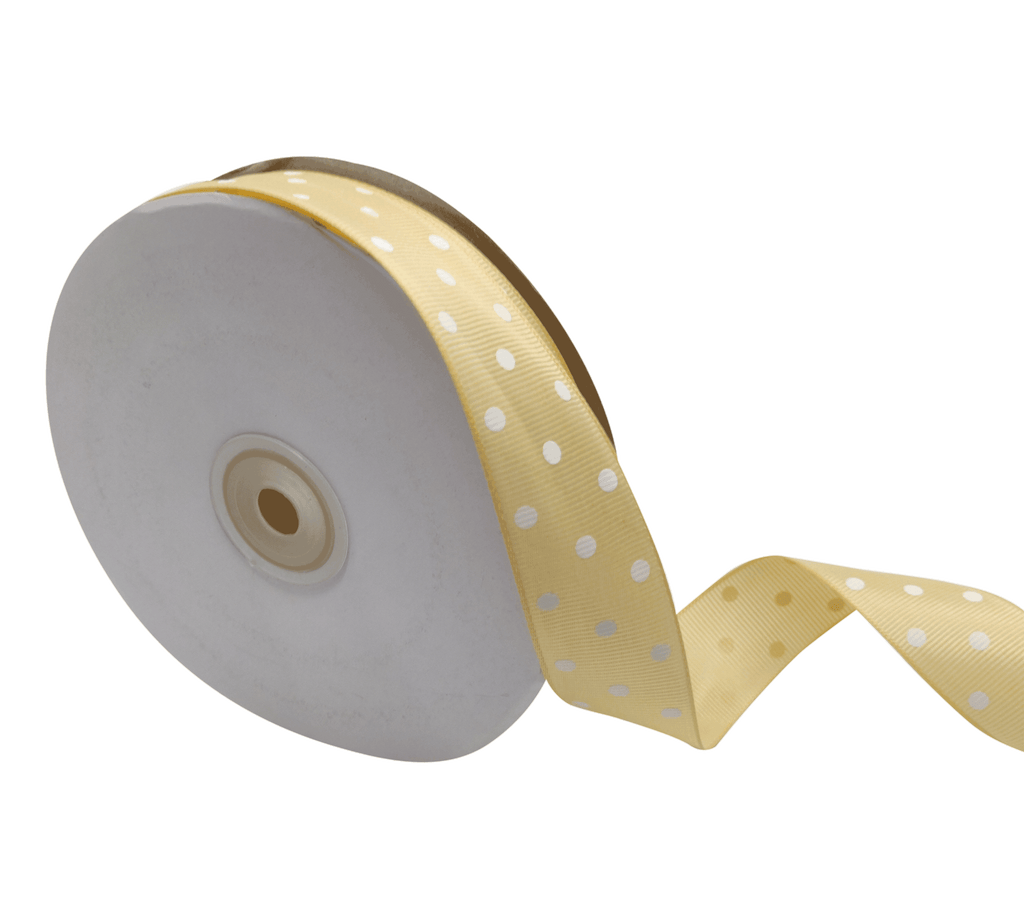 BEIGE WITH WHITE ARIA DOTS RIBBON (25MM | 45MTR)