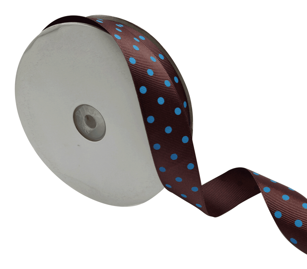COFFEE BROWN WITH BLUE ARIA DOTS RIBBON (25MM | 45MTR)