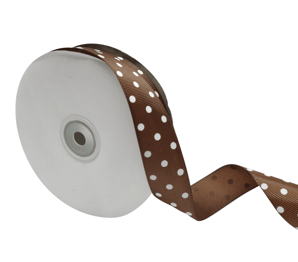 COFFEE BROWN WITH WHITE ARIA DOTS RIBBON (25MM | 45MTR)