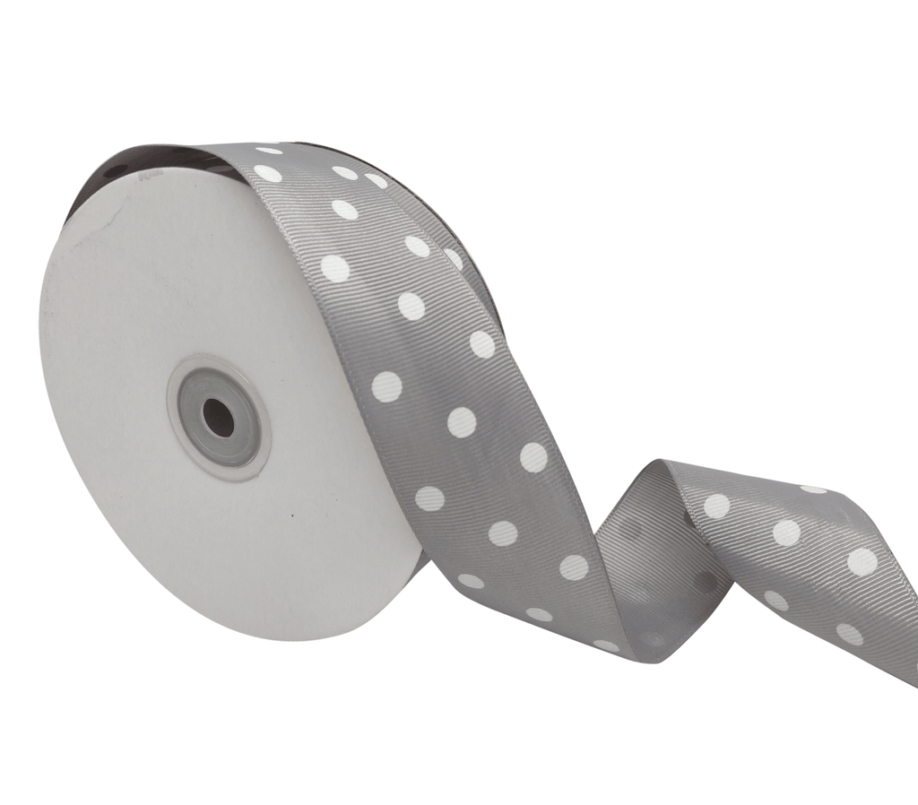 SILVER WITH WHITE ARIA DOTS RIBBON (38MM | 45MTR)