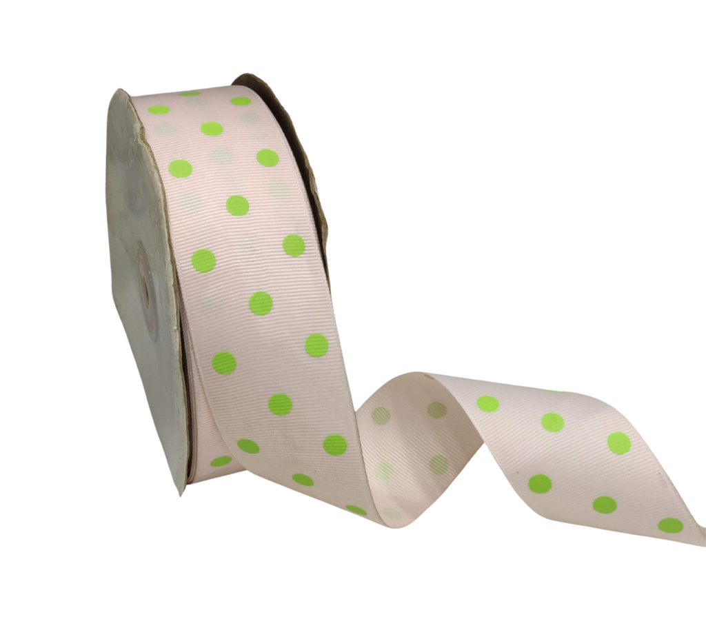 BARELY PINK WITH GREEN ARIA DOTS RIBBON (38MM | 45MTR)