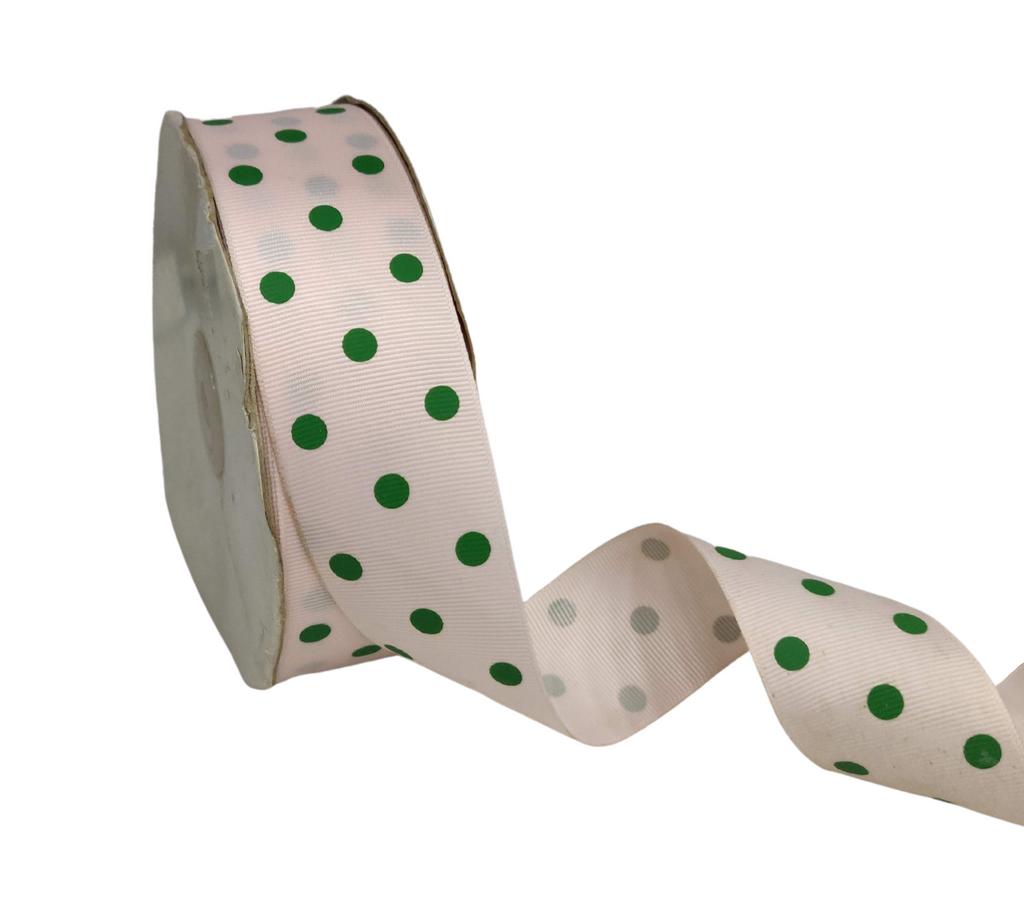 BARELY PINK WITH GREEN ARIA DOTS RIBBON (38MM | 45MTR)