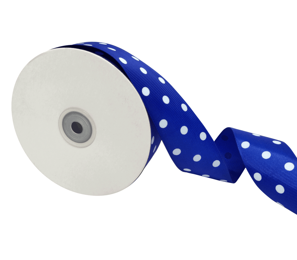 ROYAL. BLUE WITH WHITE ARIA DOTS RIBBON (38MM | 45MTR)