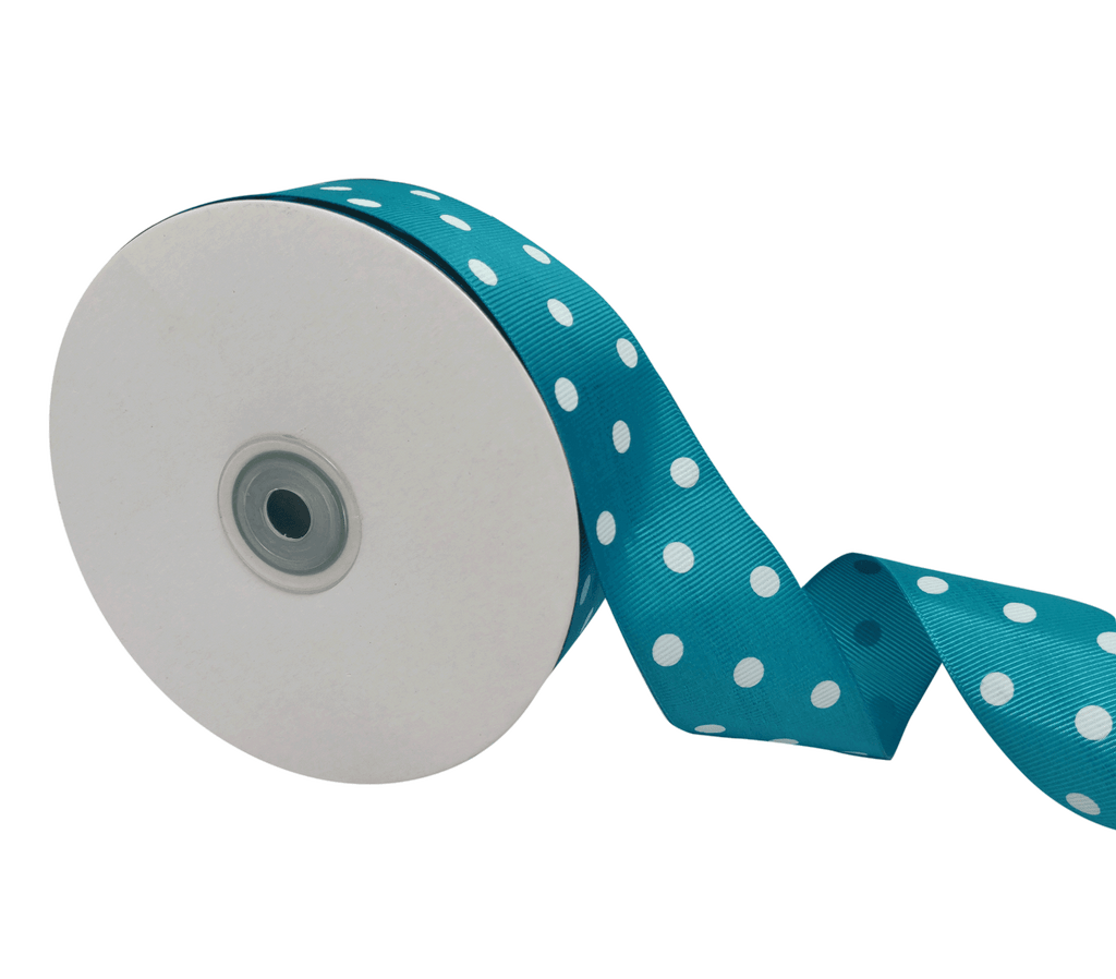 TURQUOISE BLUE WITH WHITE ARIA DOTS RIBBON (38MM | 45MTR)