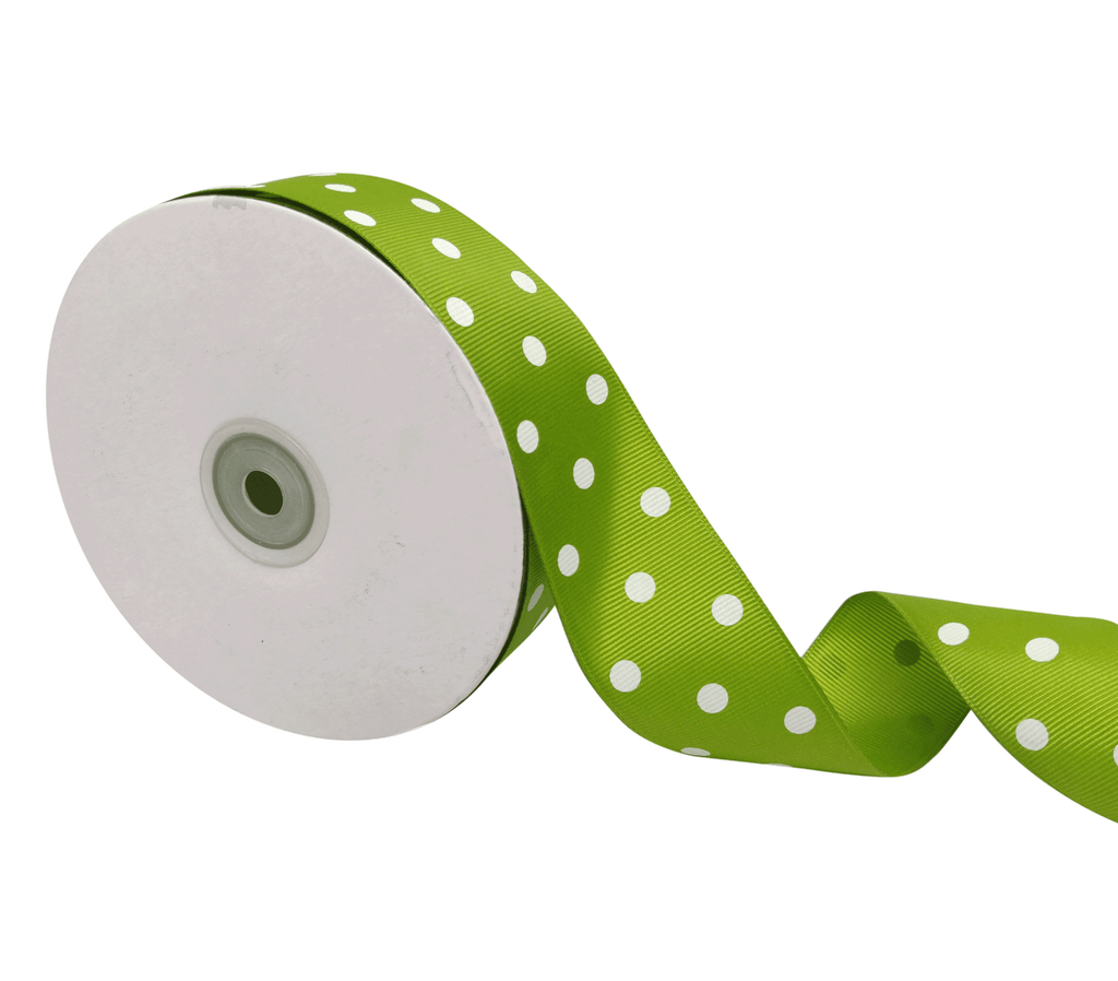 LEAF GREEN WITH WHITE ARIA DOTS RIBBON (38MM | 45MTR)