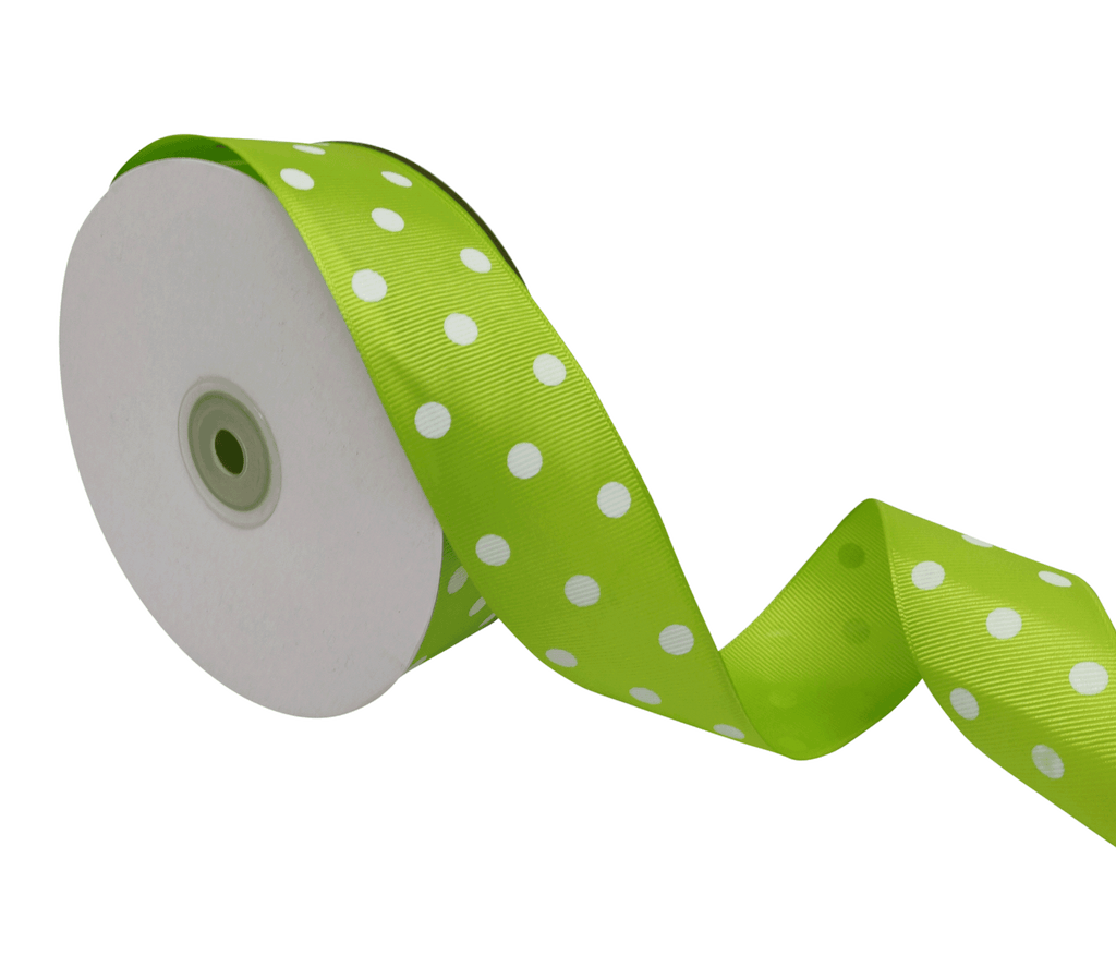 LIME GREEN WITH WHITE ARIA DOTS RIBBON (38MM | 45MTR)