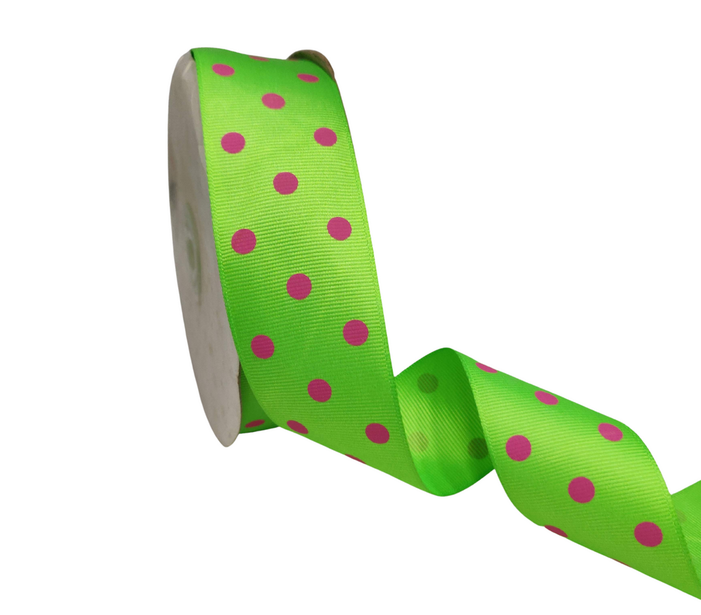 SPRING GREEN WITH PINK ARIA DOTS RIBBON (38MM | 45MTR)