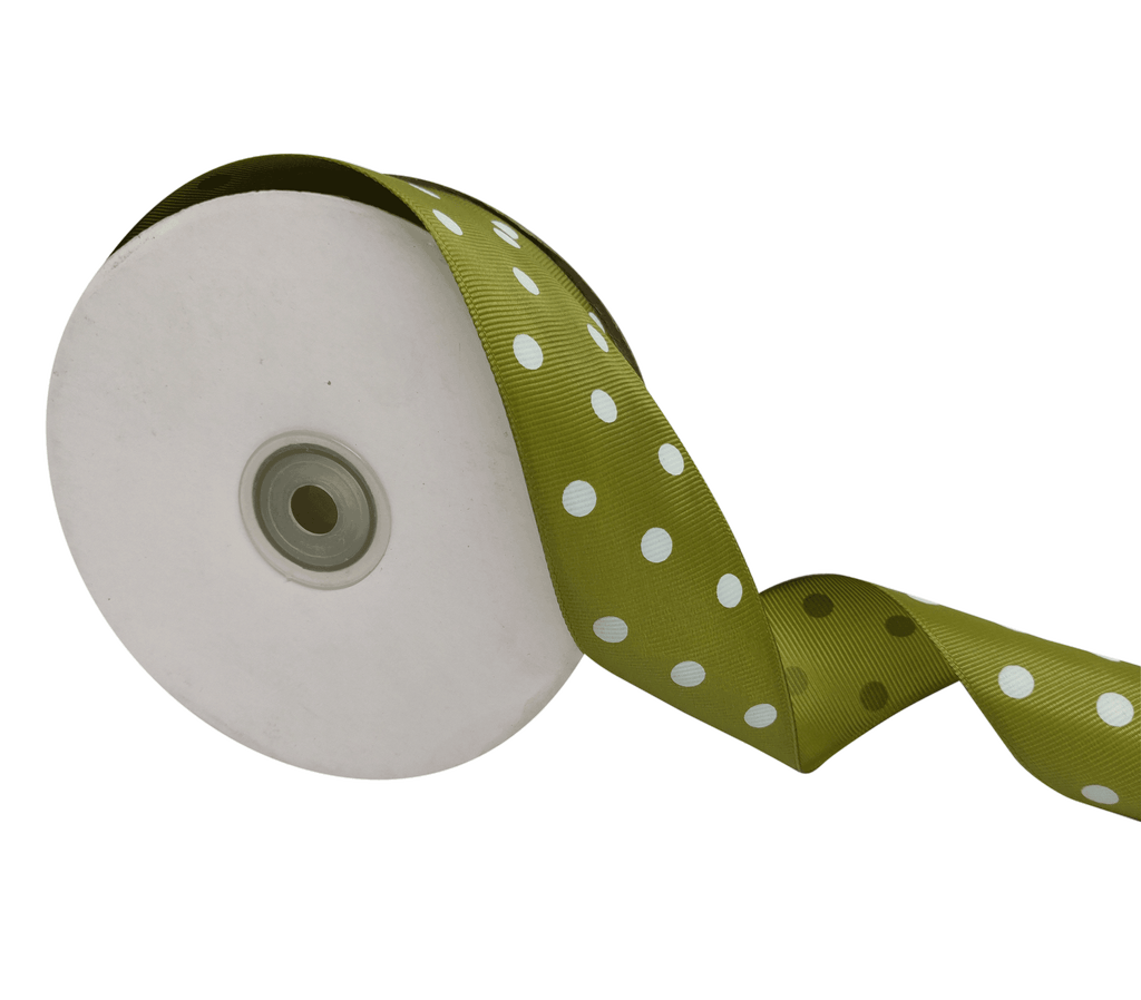 OLIVE GREEN WITH WHITE ARIA DOTS RIBBON (38MM | 45MTR)