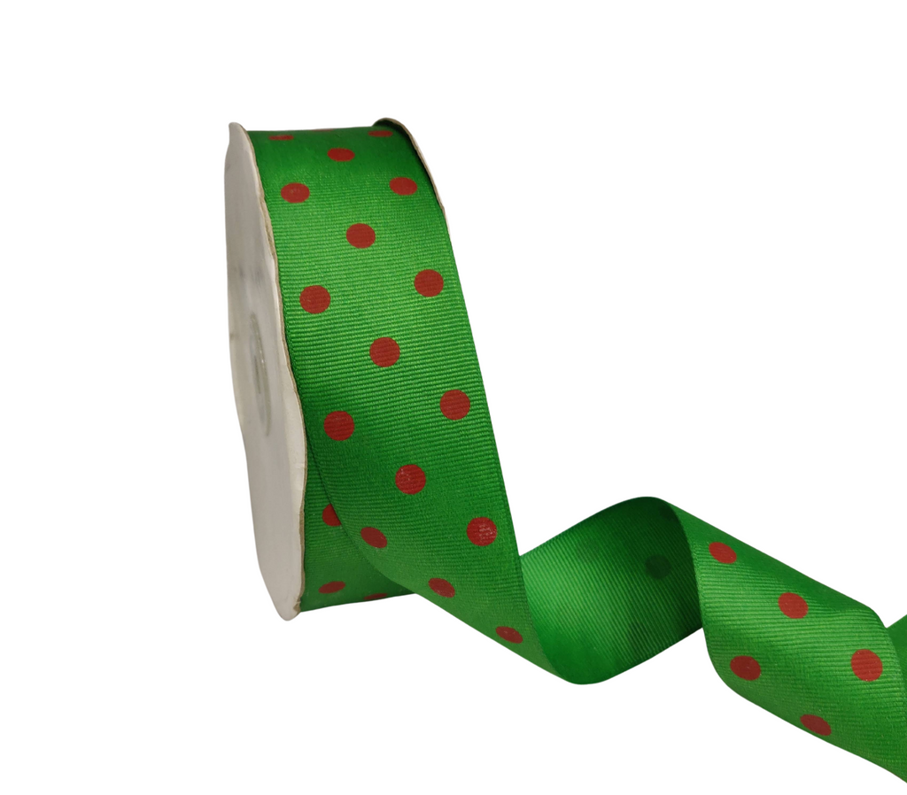 GREEN WITH RED ARIA DOTS RIBBON (38MM | 45MTR)