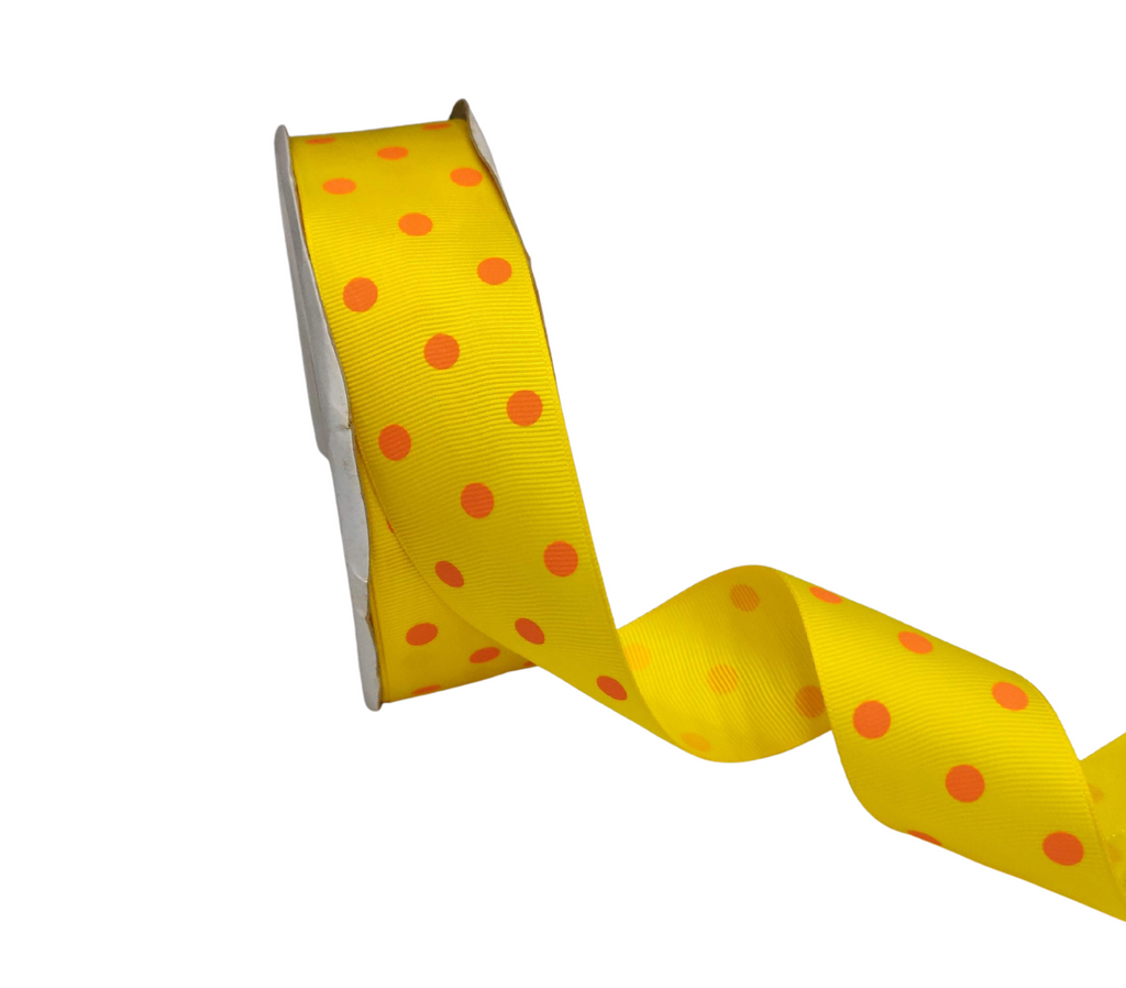 YELLOW WITH ORANGE ARIA DOTS RIBBON (38MM | 45MTR)