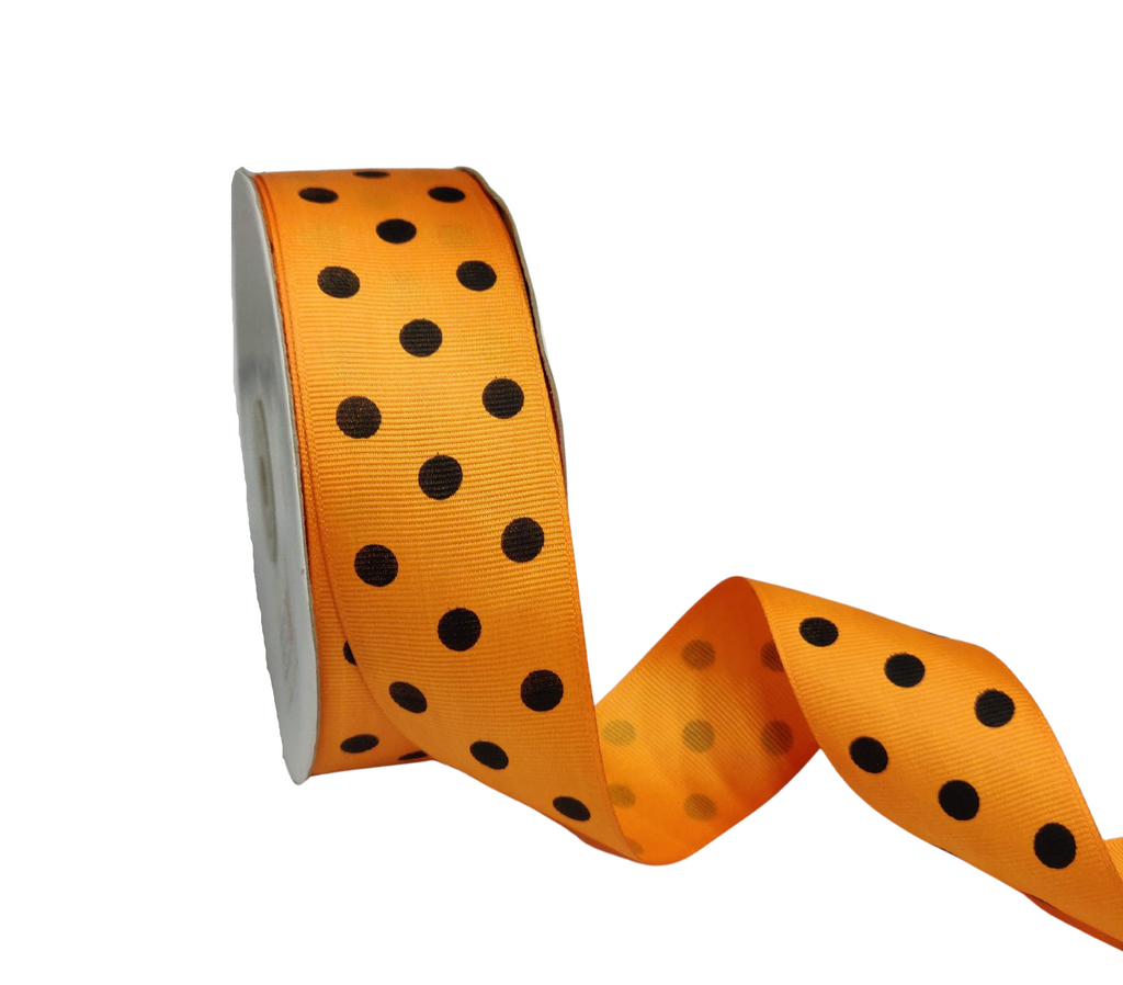 TANGERINE WITH BLACK ARIA DOTS RIBBON (38MM | 45MTR)