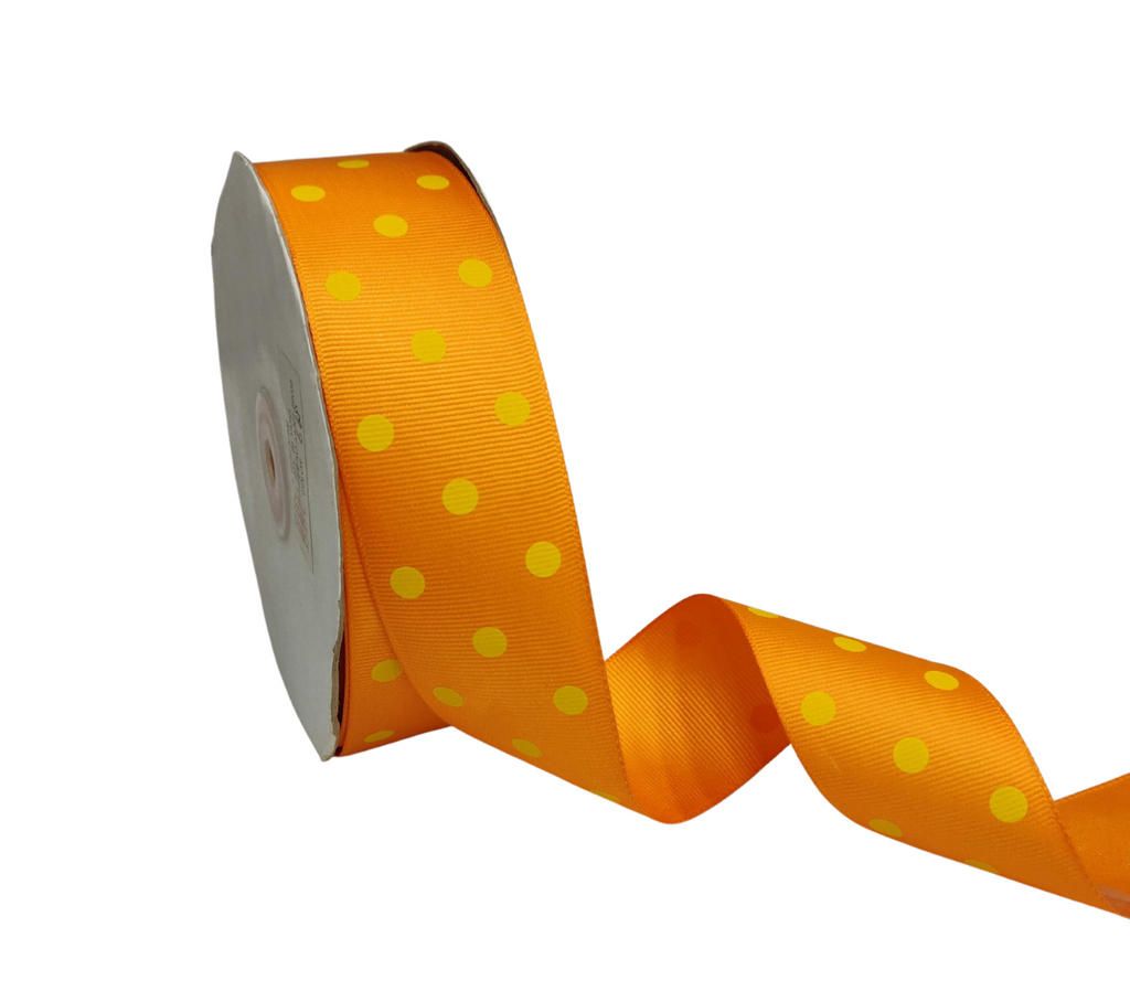 TANGERINE WITH YELLOW ARIA DOTS RIBBON (38MM | 45MTR)