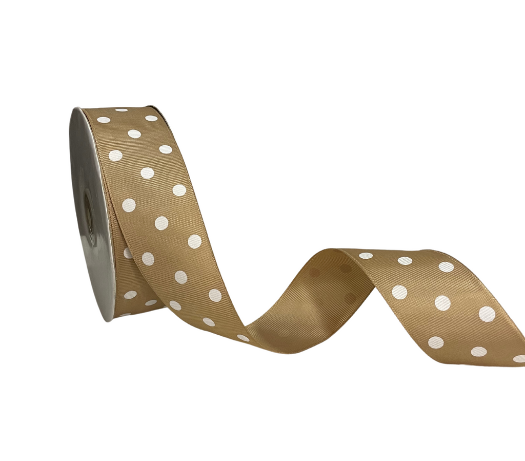 GOLD WITH WHITE ARIA DOTS RIBBON (38MM | 45MTR)