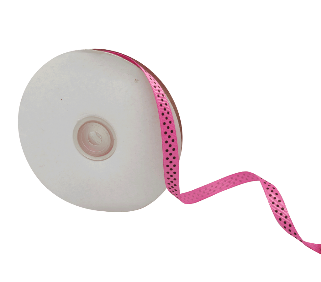 LIGHT PINK WITH BLACK LUMINA DOTS RIBBON (10MM | 45MTR)