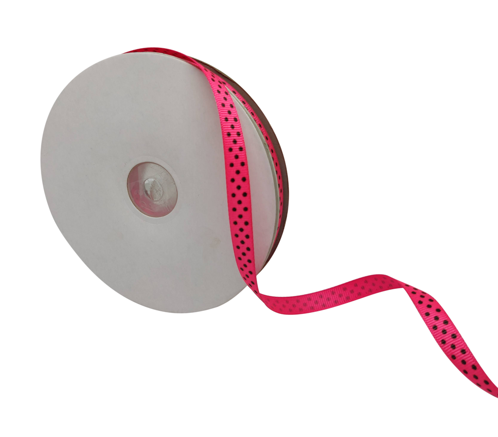 NEON PINK WITH BLACK LUMINA DOTS RIBBON (10MM | 45MTR)