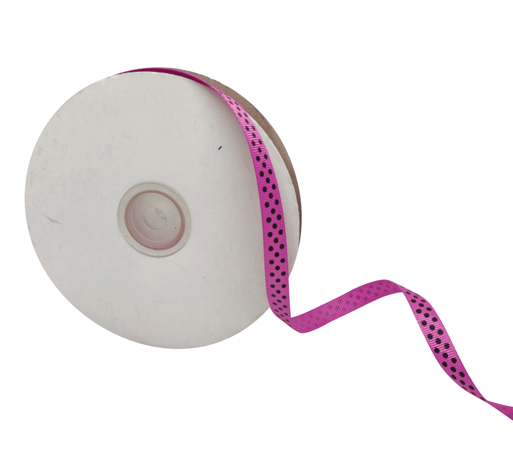 ORCHID PINK WITH BLACK LUMINA DOTS RIBBON (10MM | 45MTR)