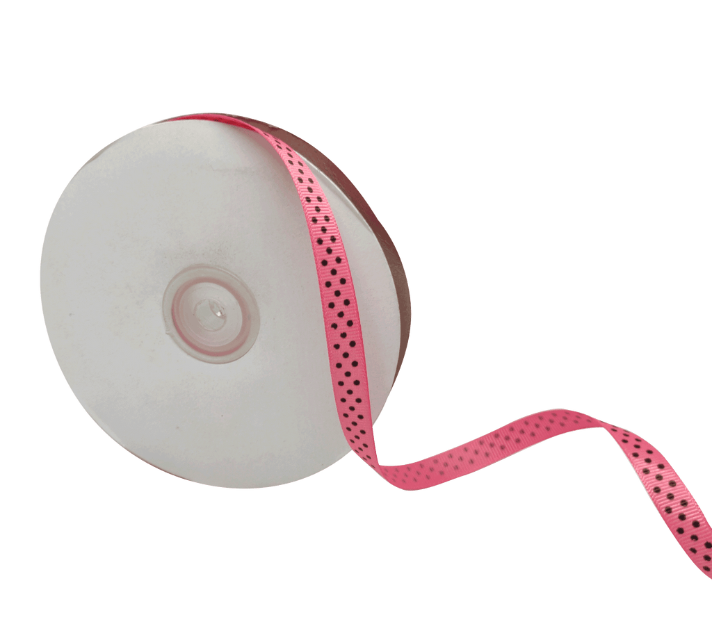 ROSE PINK WITH BLACK LUMINA DOTS RIBBON (10MM | 45MTR)