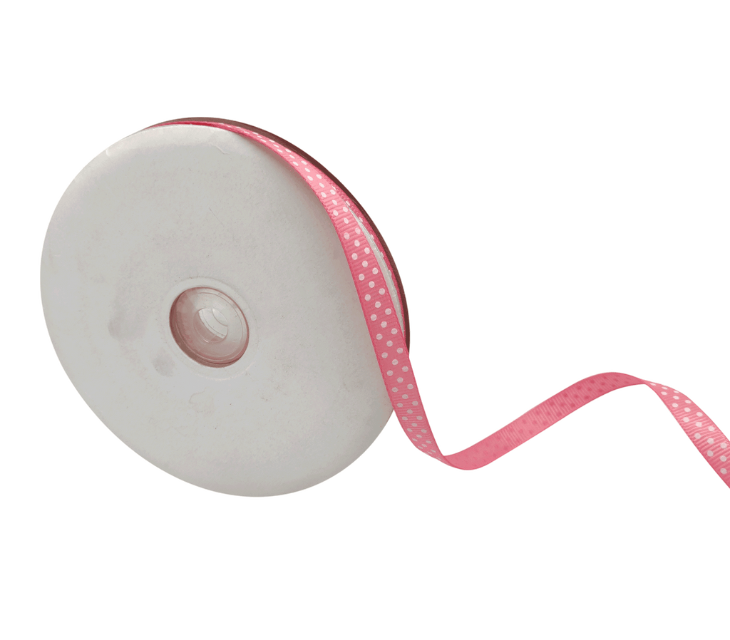 ROSE PINK WITH WHITE LUMINA DOTS RIBBON (10MM | 45MTR)