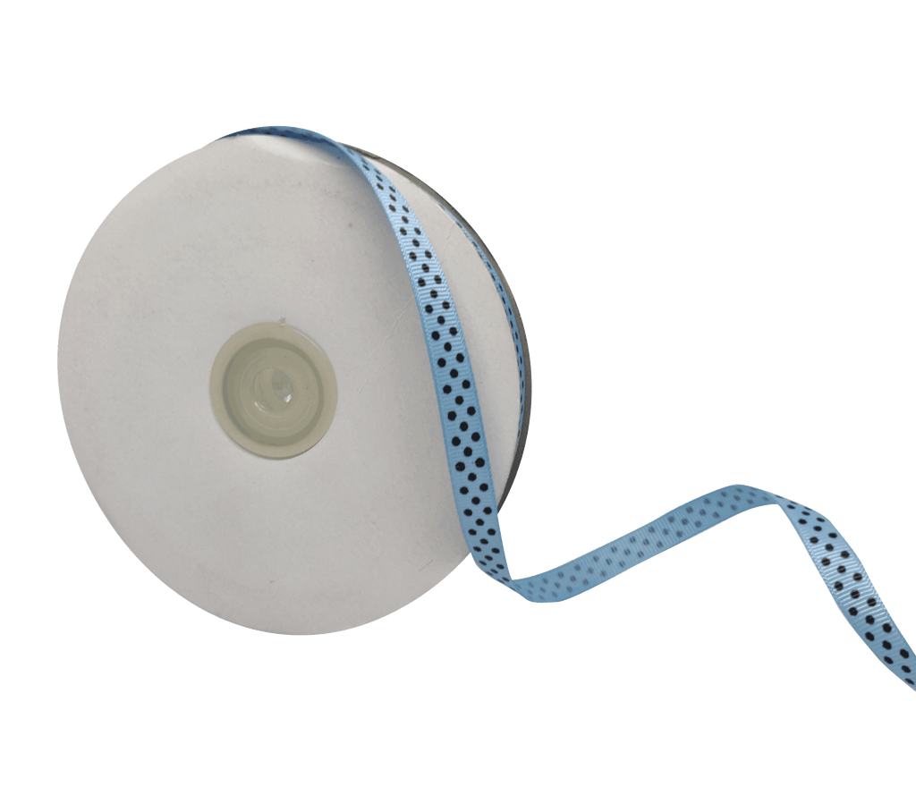 BABY BLUE WITH BLACK LUMINA DOTS RIBBON (10MM | 45MTR)