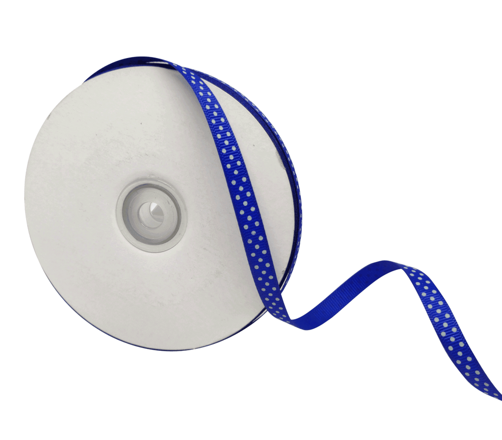 ROYAL. BLUE WITH WHITE LUMINA DOTS RIBBON (10MM | 45MTR)