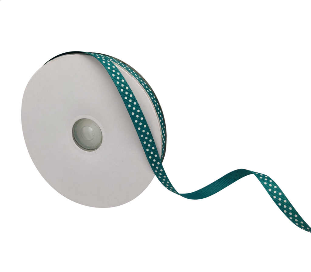 TEAL WITH WHITE LUMINA DOTS RIBBON (10MM | 45MTR)